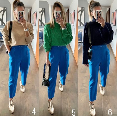 Bright Blue Pants Outfit, Royal Blue Pants Outfit Work, Royal Blue Pants Outfit, Bright Blue Pants, Blue Pants Outfit, Colorful Closet, Royal Blue Pants, School Attire, Casual Oufits