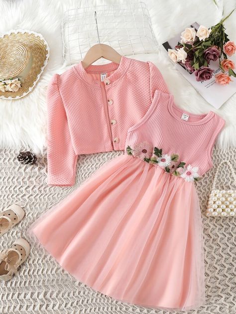 Baby Style Dress, Puff Sleeve Jacket, Dress Puff Sleeve, Girls Applique, 파티 드레스, Frocks For Girls, Shein Dress