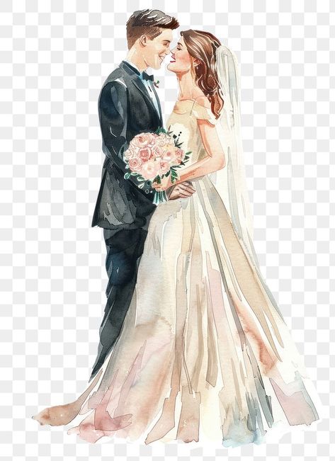 Wedding Couple Illustration, Png Wedding, Elegant Watercolor, Couple Illustration, Love Wedding, Wedding Couple, Watercolor Wedding, Watercolor Portraits, Free Png