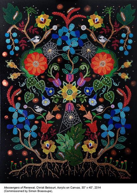 Christi Belcourt's work takes my breath away. Christi Belcourt, Graffiti Flowers, Folk Illustration, Indian Tapestry, Textile Museum, Native American Beadwork, Native American Artists, Eclectic Art, Dot Art Painting