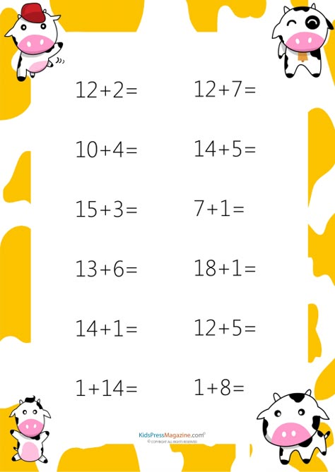 Easy Addition Worksheet - #6 - KidsPressMagazine.com Addition Up To 20, Printable Addition Worksheets, Taal Posters, Addition To 20, Addition Worksheet, Teaching Addition, 1st Grade Math Worksheets, Addition Worksheets, Kids Math Worksheets