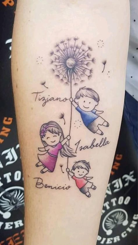 Grandma And Grandson Tattoos, Family Tattoo Ideas For Women Sleeve, Grandson Tattoo Ideas, Grandbaby Tattoo Ideas, Grandchildren Tattoo Ideas Grandmothers, Granddaughter Tattoo Ideas, Granddaughter Tattoo, Mother Of 3 Tattoo Ideas, Grandchildren Tattoos