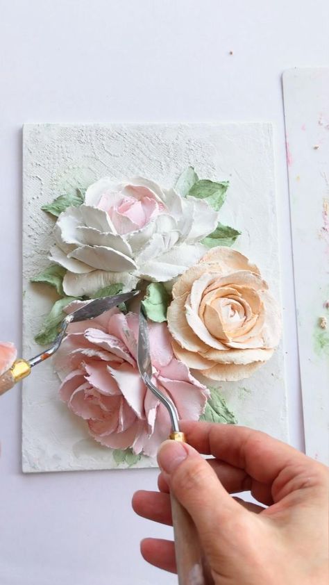 Sculpture Art Projects, Plaster Paint, Plaster Crafts, Plaster Sculpture, Plaster Wall Art, Texture Paste, Flower Sculptures, Plaster Art, 3d Painting