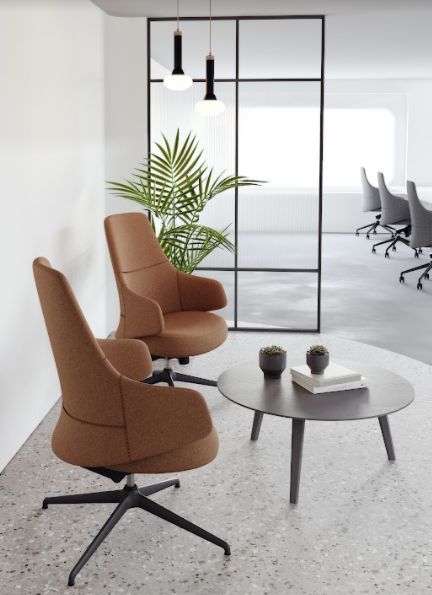 Office Lounge Area Design, Minimal Office Design, Product Booklet, Office Seating Area, Office Lounge Area, Waiting Room Design, Contemporary Lounge Chair, Small Office Design, Small Lounge