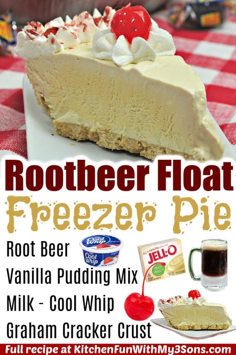 Root Beer Pie, Freezer Pie, Root Beer Float Pie, Cool Whip Desserts, Ice Cream Pie, Summer Foods, Easy Pie Recipes, Beer Float, Easy Pie