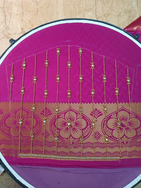 Simple Aari Sleeve Design, Simple Aari Work Blouse Design 500, Aari Hand Designs For Blouses, Aari Simple Designs, Hand Aari Work Design, Sleeve Aari Work Design, Simple Aari Work Designs, Aari Work Sleeve Design, Aari Work Blouse Simple Design