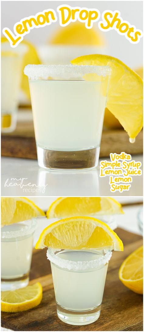 Easy Lemon Drop Shots Recipe, Lemon Drop Shots Recipe, Lemon Drop Shot Recipe, Lemondrop Shot Recipe, Alcoholic Shots, Shots To Make, Shots Recipes, Fruity Drink Recipes, Lemon Drop Shots