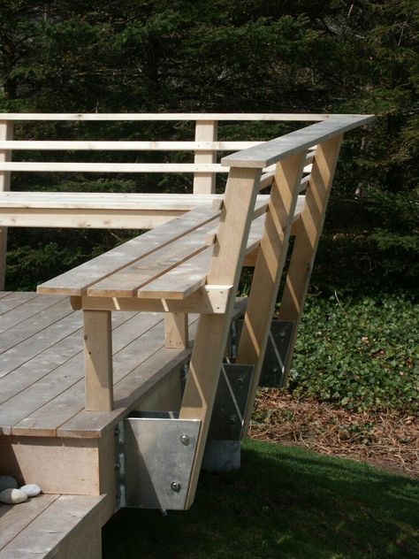 Deck Bench Seating, Ideas For Small Gardens, Backyard Deck Ideas, Gardens Backyard, Ideas For Small Yards, Deck Bench, Decking Ideas, Deck Railing Design, Deck Seating