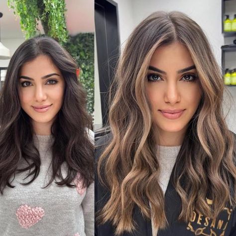 Sun Kissed Brown Hair, Rambut Brunette, Hair Contouring, Brunette Hair With Highlights, Face Shape Hairstyles, Black Hair With Highlights, Dark Hair With Highlights, Hair Streaks, Brunette Balayage Hair