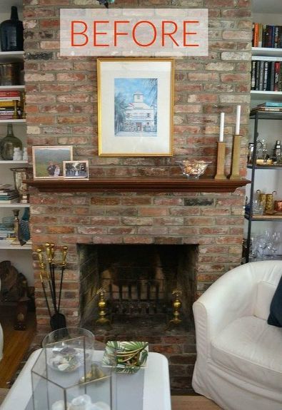 10 Gorgeous Ways to Transform a Brick Fireplace Without Replacing It | Hometalk Brick Fireplace Mantel Decor, Living Room Brick Fireplace, Brick Fireplace Mantel, Paint Brick Fireplace White, Living Room With Brick Fireplace, Update Brick Fireplace, Brick Fireplace Mantles, Brick Fireplace Remodel, Brick Fireplace Decor