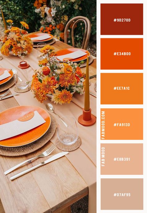 Colour Schemes Wedding, Classy Wedding Colors, Wedding Color Themes, Autumn Wedding Colors, Sunset Wedding Theme, Sunset Wedding Colors, Wedding Colour Schemes, Orange Wedding Color Palette, Wedding Color Schemes Summer