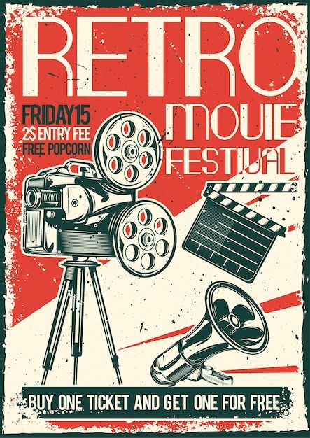 Movie Night Poster, Movie Poster Template, Deco Cinema, Film Festival Poster, Camera Illustration, Poster Vintage Retro, Infographic Poster, Retro Film, Theatre Poster