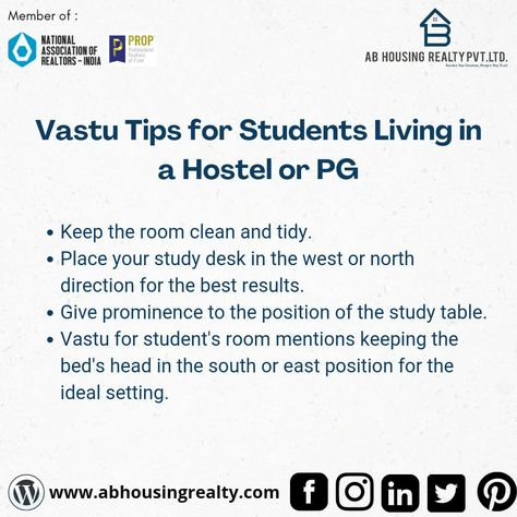 Vastu Tips for Students Living in a Hostel or PG. #abhousingrealtypvtltd #realestate #home #Vastu #Vastushastra #Vastuforhome #Vastutips #Interior #Studenta #career #Study #education #vastutipsforstudents Home Vastu, Student Hostel, For Students, Hostel Room, Student Room, Vastu Tips, Tips For Students, Student Living, Vastu Shastra