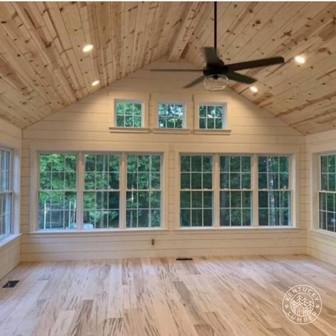 Roof Tie In, 2nd Living Room Ideas Small Spaces, 4 Season Room Modern, Addition On Stilts, Turn Deck Into 4 Season Room, Sunroom Living Room Combo, Modern Tiny Home Interior, Great Room Addition Off Back Of House, Sunroom Christmas Decor