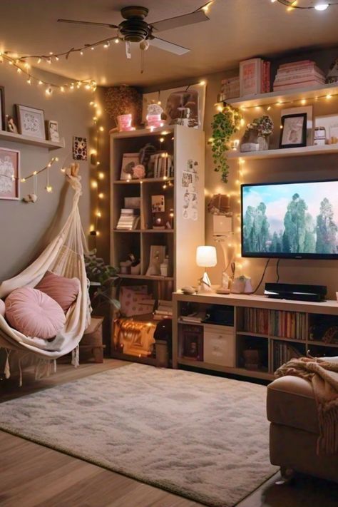 Comfy Hangout Room, Teen Living Room Hangouts, Teen Girl Hangout Room, Cozy Hangout Room, Teen Playroom Ideas, Hangout Room Ideas Teen Lounge, Teen Lounge Room Ideas, Aesthetic Hangout Room, Teen Hangout Room Ideas