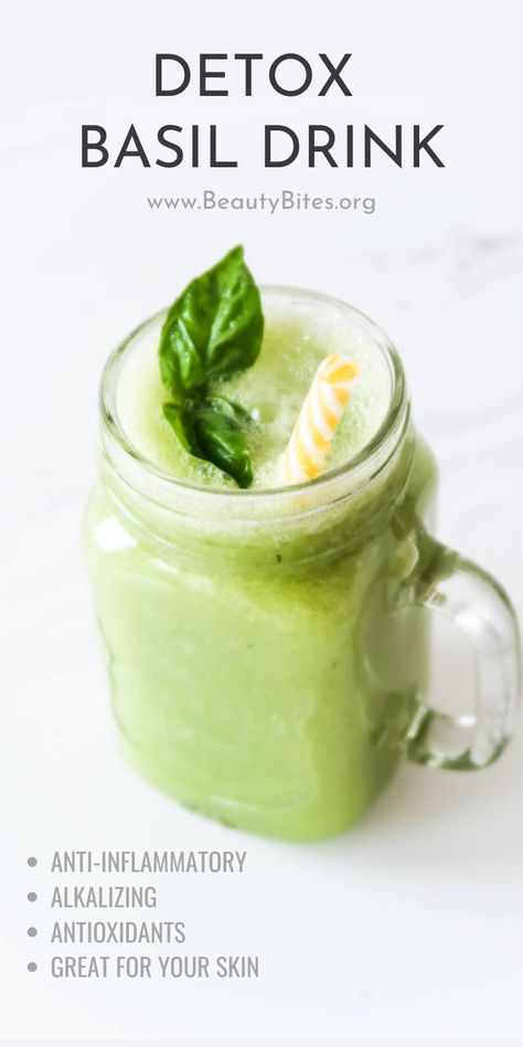 Basil Smoothie Recipe, Inflammation Smoothie, Basil Smoothie, Easy Detox Drinks, Best Foods For Skin, Inflammation Diet Recipes, Clean Eating Detox, Anti Inflammation Recipes, Healthy Living Recipes