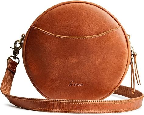 Amazon.com: S-ZONE Leather Crossbody Bags for Women Trendy Circle Cross Body Shoulder Bag Designer Round Purses : Clothing, Shoes & Jewelry Shoulder Bag Designer, Round Purse, Leather Crossbody Bags, Crossbody Bags For Women, Circle Design, Top Grain Leather, Amazon Women, Leather Crossbody Bag, Leather Crossbody