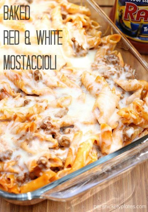 Baked Red and White Mostaccioli » Persnickety Plates Pasta Recipes With Ground Beef, Red Sauce Pasta Recipe, Baked Mostaccioli, Persnickety Plates, Recipes With Ground Beef, Red Sauce Pasta, White Sauce Pasta, Baked Pasta Recipes, Beef Pasta