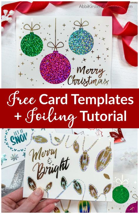 Christmas Cards Cricut Templates Free, Cricut Foil Christmas Cards, Free Card Svg, Christmas Cards Cricut, Diy Christmas Cards Cricut, Foiling Techniques, Free Christmas Card, Silhouette Cameo Cards, Christmas Card Svg