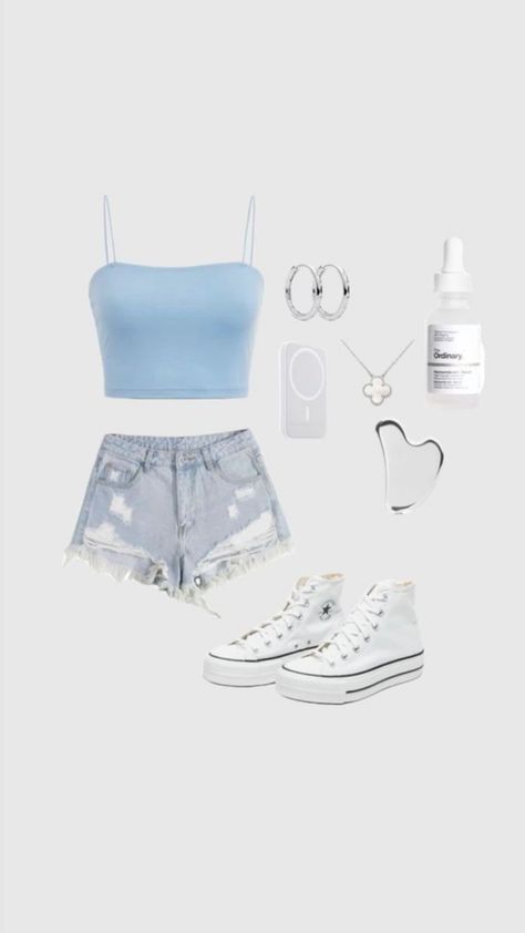 #blue #aesthetic Preppy Summer Outfits, Casual Preppy Outfits, Trendy Outfits For Teens, Cute Lazy Day Outfits, Cute Outfits For School, Cute Preppy Outfits, Trendy Summer Outfits, Easy Trendy Outfits, Teenage Girls