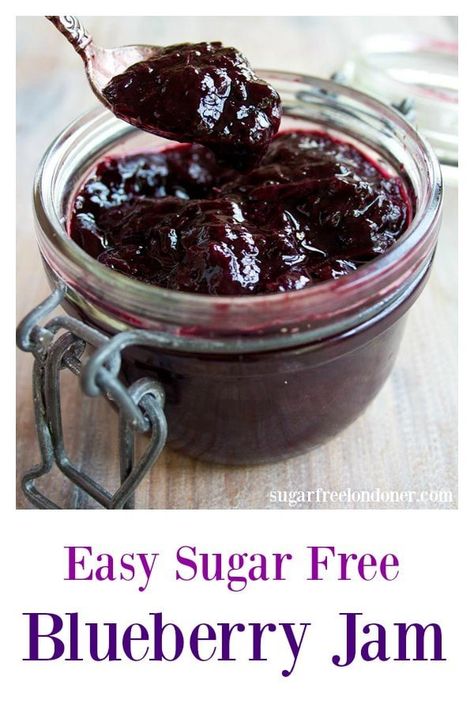 Here's a staple for your fridge: a 3 ingredient sugar free blueberry jam! Spread on low carb bread or use it as a fruity sauce with yoghurt, pancakes or waffles. #sugarfree #jam #blueberry Sugar Free Blueberry Jam, Jam Blueberry, Yoghurt Pancakes, Sugar Free Jam Recipes, Blueberry Jam Recipe, Sugar Free Jam, Sugar Free Baking, Jam Recipes Homemade, Sugar Free Low Carb