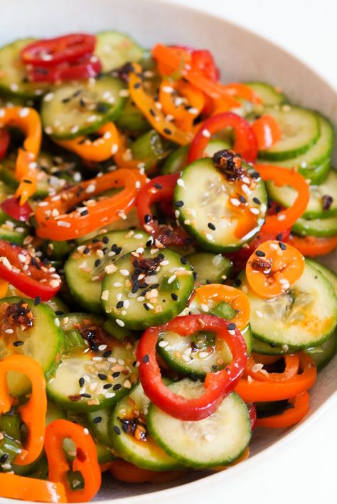 Cucumber Salad Sweet, Sweet Pepper Salad, I Lost 100 Pounds, Pepper Salad, Sweet Pepper, Lost 100 Pounds, Cucumber Recipes, Cucumber Salad, Stuffed Sweet Peppers