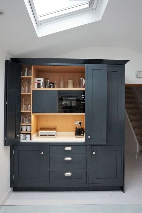 Toaster And Kettle In Pantry, Annex Kitchen Ideas, Breakfast Furniture Ideas, Hide Kettle And Toaster, Kettle And Toaster Cupboard, Small 1970s Kitchen Remodel, Breakfast Unit Kitchen, Kettle Cupboard, Kitchen Larder Cupboard Ideas