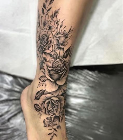 Tattoo On Back Of Calf For Women, Big Ankle Tattoo Cover Up, Big Ankle Tattoos For Women, Feminine Leg Tattoos For Women, Foot And Ankle Tattoos For Women, Lower Leg Tattoos Women Unique, Lower Leg Tattoos Women, Unique Leg Tattoos, Floral Leg Tattoo