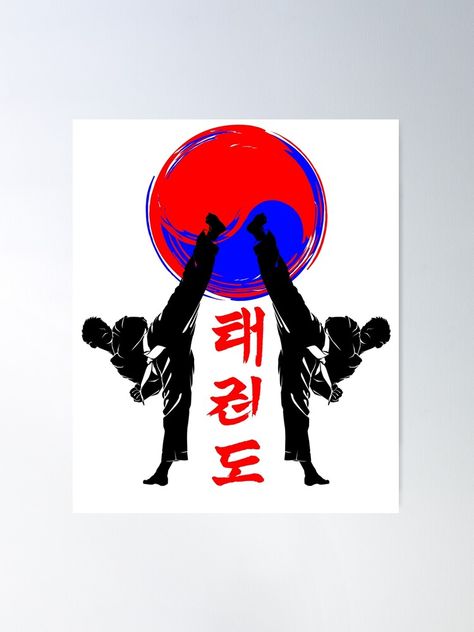 "taekwondo badge black high kick korean martial art kick and punch" Poster by lu2k | Redbubble Taekwondo Painting Ideas, Taekwondo Drawing, Taekwondo Tattoo, Taekwondo Art, Korean Taekwondo, Taekwondo Quotes, Karate Design, Taekwondo Wallpaper, Korean Martial Arts