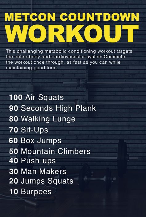 Try this killer metabolic conditioning CrossFit-style workout and see how fast you can finish it! All you need is a box or bench for the box jumps and a set of dumbbells for the man makers. #CrossFit Hiit Workouts Box Jumps, You Go I Go Workout Crossfit, Box Jump Workout, Crossfit Workout Program, Metcon Workout, Metabolic Workout, Metabolic Conditioning Workout, Countdown Workout, Crossfit Routines