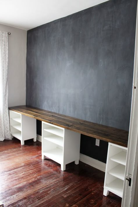 I love this table, don't really care about the things underneath it, but I love the look of the wood Homework Room, Double Desk, Homework Station, Desk Diy, Desk Areas, Homeschool Room, Bedroom Desk, Office Crafts, School Room