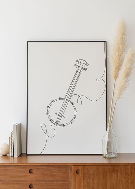 Music Line Drawing, Banjo Drawing Simple, Piano One Line Drawing, Line Art Violin, Saxophone Line Art, Sketch Room, Musical Instruments Line Art, Simple Sketch, Print Music