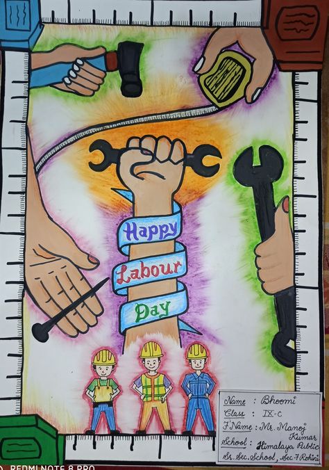 Happy International Labour Day on 1st May Labour's Day Poster, May 1 Labour Day Poster, Labour Day Charts For School, Labour Day Board Decoration For School, Labour Day Decoration In School, Labour Day Drawing Ideas, Drawing On Labour Day, Dignity Of Labour Drawing, Labour Day Board Decoration