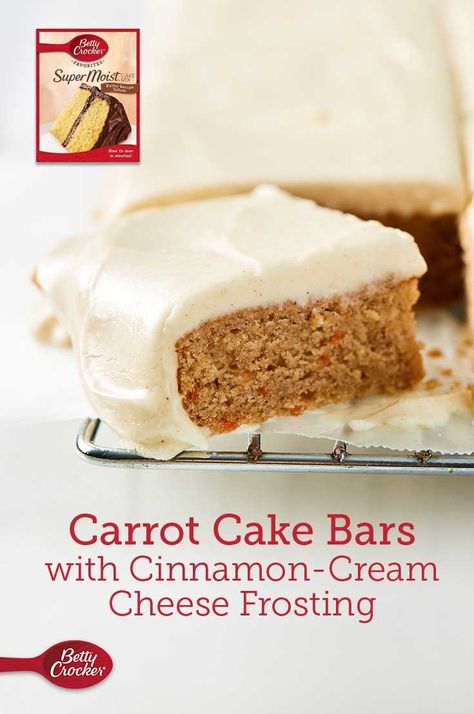 Carrot Cake Box Mix Bars, Carrot Cake Mix Bars, Carrot Cake Using Yellow Cake Mix Boxes, Recipes Using Carrot Cake Mix Boxes, Betty Crocker Carrot Cake Mix Add Ins, Carrot Cake Box Recipe, Carrot Cake Bars Box Cake, Betty Crocker Carrot Cake Mix Recipes, Carrot Cake Mix Ideas