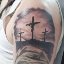 3 Crosses Tattoo Men, 3 Crosses Tattoo, Crosses Tattoo, Cross Shoulder Tattoos, Cross Tattoo On Hand, Crucifix Tattoo, Berg Tattoo, Jesus Tattoo Design, Cross Tattoo On Wrist