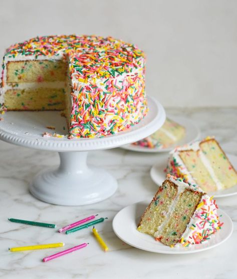 Rainbow Sprinkle Funfetti Cake - Once Upon a Chef Pretty Baking, Buffet Dessert, Rainbow Sprinkle, Funfetti Cake, Sprinkle Cake, Layer Cakes, Rainbow Sprinkles, Fun Treats, Freezer Friendly