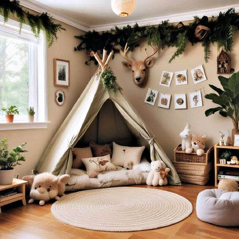 40 Toddler Room Ideas to Transform Your Child’s Space Tent Toddler Bed, Floor Bed Toddler Boy Room, Nature Themed Kids Bedroom, Woodland Toddler Room Girl, Enchanted Forest Toddler Room, Toddlers Bedroom, Neutral Childrens Bedroom, Toddler Reading Area, Baby Boys Bedroom Ideas