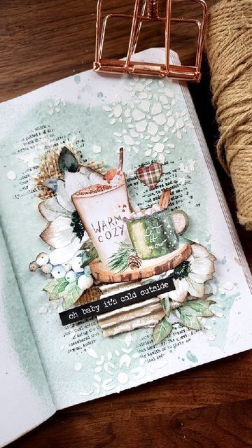 Mixed Media Junk Journal Ideas, Vintage Art Journal Pages Ideas, Stamperia Art Journal, Mixed Media Journal Pages, Stamperia Paper Scrapbooking, Christmas Junk Journal Ideas, Christmas Journal Ideas, Vintage Scrapbook Ideas, Christmas Art Journal