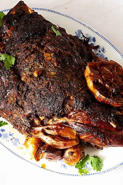 Bone in roast of leg lamb recipe. We use both dry rub and a wet marinade to pack as much flavor into the meat as possible Bone In Roast, Leg Of Lamb Recipes, Leg Lamb, Meatball Curry, Lamb Shoulder Roast, Roast Leg Of Lamb, Wine Gravy, Prime Rib Roast Recipe, Red Wine Gravy