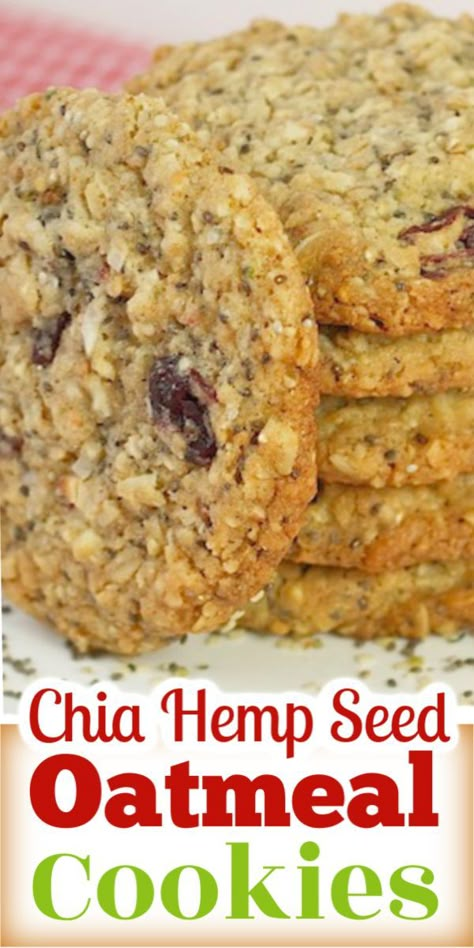 Chia Hemp Seed Oatmeal Cookies have a healthy twist with the addition of chia, hemp seed, and multigrain flour. Oatmeal Chia Seed Recipes, Vegan Food On The Go, Recipes With Hemp Seeds, Hemp Seed Bread, Hemp Flour Recipes, How To Use Hemp Hearts, Seed Recipes Healthy, Recipes With Hemp Hearts, Hemp Seed Muffins