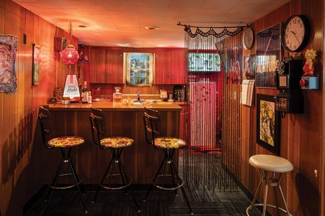 A couple transform their north Minneapolis basement into the dive bar of their dreams. See more from this youthful project at the link here.

📸: Ben Clasen Mcm Basement Bar, Mcm Basement, Midwest Home, Chrome Bar Stools, Recreation Room, Waterfall Paintings, Building Remodeling, Dive Bar, Basement Bar