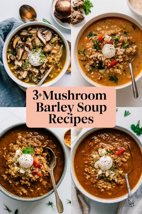 Warm up your chilly days with delicious mushroom barley soup recipes that will make your taste buds dance! These cozy bowls combine hearty mushrooms fresh veggies and wholesome barley for a comforting meal. Perfect for lunch or dinner this soup is a hug in a bowl that everyone will love! Cozy Bowls, Mushroom Barley, Mushroom Barley Soup, Barley Soup, Fresh Veggies, Simple Recipes, A Hug, Barley, A Bowl