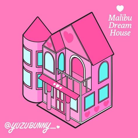 Malibu Dream House, Dream House Drawing, Sun Moon And Rising, Barbie Theme, Illustrator Art, Isometric Illustration, Malibu Barbie, House Illustration, Home Tattoo