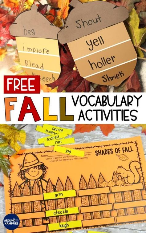 Acorn Template, Fall Bulletin Board Ideas, Synonym Activities, Fall Activities For Kids, Fall Classroom Activities, Fall Vocabulary, Fall Bulletin Board, Shades Of Meaning, Fall Lessons