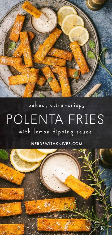 Lemon Dipping Sauce, Polenta Appetizer, Polenta Fries Baked, Crispy Polenta, Grilled Polenta, Baked Polenta, Polenta Fries, Polenta Recipes, Healthy Side Dishes