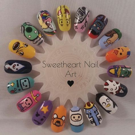 Who else is an adult and still watches Adventure Time ? Opps ;p Regular Show Nails, Adventure Time Nail Art, Adventure Time Nails, Claws Nails, Nail Art Wheel, Character Nails, Time Nails, Nails Dip Powder, Nails Dip