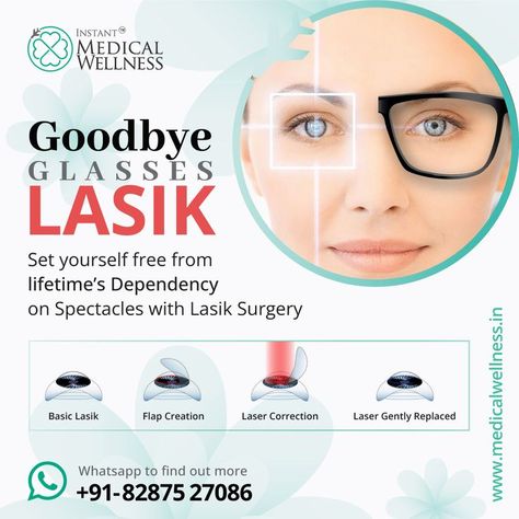 Do not want to wear glasses. Lasik is the smartest choice. It is commonly referred to as Laser Eye Surgery or Laser Vision Correction, which is a type of refractive surgery for the correction of myopia, hyperopia, and astigmatism. ✍ Book an appointment with an experienced Ophthalmologist. Call us- ☎+9182875 27086 Laser Vision Correction, Lasik Eye Surgery, Laser Vision, Eyewear Display, Laser Eye Surgery, Lasik Surgery, Laser Eye, Laser Surgery, Eye Surgery