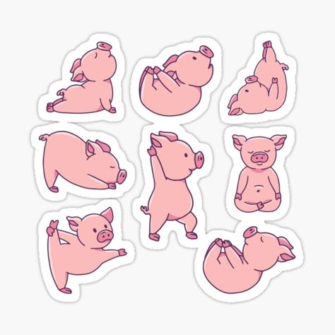 "Pig Yoga Cute Pigs Doing Sport Pig Yoga " by Callowaystore | Redbubble Roxy Tattoo, Pig Yoga, Pig Sty, Pig Stickers, Yoga Stickers, Pig Illustration, Redbubble Stickers, Cute Pigs, Sticky Note