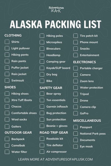 Alaska packing list Packing For Alaska, Alaska Packing List, Alaska Cruise Packing List, Alaska Travel Cruise, Alaska Cruise Packing, Alaska Cruise Outfits, Visit Alaska, Alaska Vacation, Packing List For Cruise