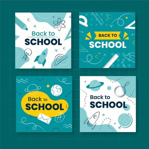 Back to school instagram posts collectio... | Free Vector #Freepik #freevector #school #design #education #social-media Back To School Social Media Posts, Back To School Social Media Design, Education Social Media Post Design, School Post Design, School Social Media Design, Back To School Graphic Design, Education Branding, School Social Media, School Branding